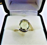 Green Chrysoberyl Textured Sterling Silver Ring 3 Carats New With Gift Pouch