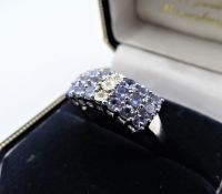 Sterling Silver Tanzanite & Diamond Ring New With Gift Pouch