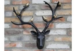 Large Black Stag Head with Golden Birds