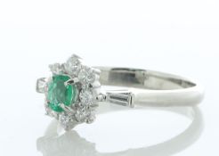 Platinum Oval Cluster Claw Set Diamond And Emerald Ring (E0.28) 0.38 Carats