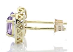9ct Yellow Gold Amethyst and Diamond Cluster Earring (A0.86) 0.18 Carats