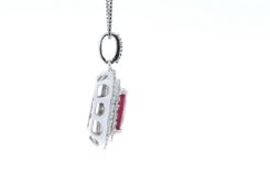 9ct White Gold Oval Ruby And Diamond Cluster Pendant (R1.54) 0.28 Carats