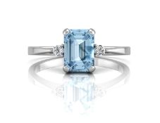 9ct White Gold Diamond And Emerald Cut Blue Topaz Ring (BT1.21) 0.04 Carats