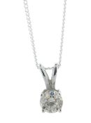 9ct White Gold Single Stone Prong Set Diamond Pendant 0.69 Carats