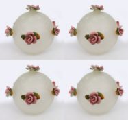 4 x Vintage Glass Lampshade with Porcelain Flowers