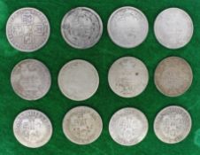 Collection of 12 One Shilling Coins 1816-1920 92.5% Ag