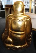 Large Hand Carved Giltwood Seated Laughing Buddha