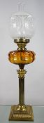 Victorian Brass Oil Lamp with Amber Font