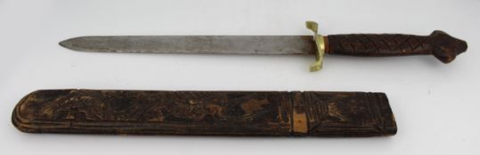 Dagger with Carved Wooden Scabbard