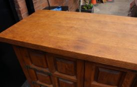 Very Heavy Large Spanish Cabinet with Geometric Panel Doors & Wrought Iron