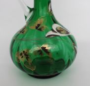 Antique Hand Painted Green Glass Claret Jug