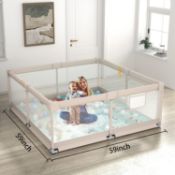 Baby Playpen Zipper Door 59x59inch For Babies and Toddlers Grey #302