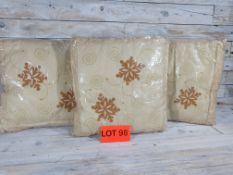 3 x Gold and Ivory fabric cushions. 37cm x 37cm. RRP £38.99