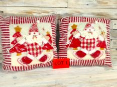 2 x 3D Luxury Santa Skiing cushions, 35cm x 35cm. RRP £29.99