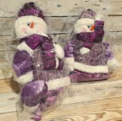 2x 3D Luxury Hanging or Sitting Snowmen in Purple. 64cm & 46cm Tall. RRP £49.98