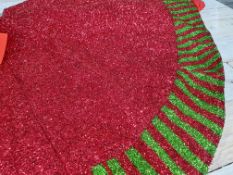 110cm round Christmas Tree skirt. Red with red & green edge. Shimmer fabric. RRP £24.99