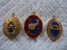 3 X Oval Gilt & Enamel Masonic Lodge Pendants