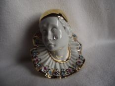 1980's Limoges Pierrot Clown With Swarovski Crystal Teardrop & 24k Gold Detail.