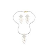 New! 2 Piece Set - White Shell Pearl Pendant with Necklace and Earrings