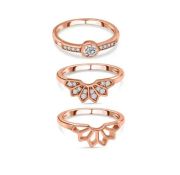 New! Set of 3 - White Cubic Zirconia Ring in 18K Vermeil Rose Gold Sterling Silver