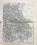 City Of Paris France Victorian Letts 1882 Antique Coloured Map.