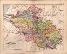 County Of Fermanagh Ireland Antique Detailed Coloured Victorian Map.