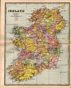 Ireland 32 Counties Antique Detailed Coloured Map.