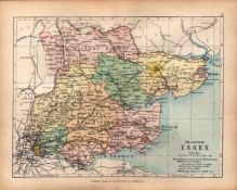 County of Essex 1895 Antique Queen Victoria Coloured Map.