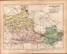 County Of Berkshire 1895 Antique Queen Victoria Coloured Map.