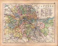 County of London 1895 Antique Queen Victoria Detailed Coloured Map.