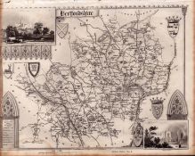 Hertfordshire Steel Engraved Victorian Thomas Moule Antique Map.