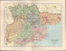 Essex Detailed Victorian 1894 Coloured Antique Map.