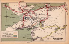 North Wales District Coloured Detailed Antique Railway Diagram -136.