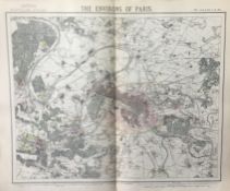 Environs Of Paris France Victorian Letts 1882 Antique Coloured Map.