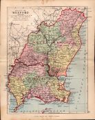 County Of Wexford Ireland Antique Detailed Coloured Victorian Map.