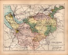 County Of Cheshire 1895 Antique Queen Victoria Coloured Map.