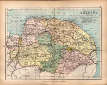 County of Norfolk 1895 Antique Victorian Coloured Map.