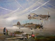 Three RAF Hurricanes On a WW2 Mission In Europe Metal Wall Art