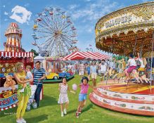 Family At The Fairground Nostalgic 1960's Memories of Days Gone Metal Wall Art