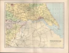 Yorkshire South East Hull Goole Victorian 1894 Coloured Antique Map.