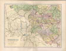 Yorkshire Holmfirth Halifax Elland Skipton 1894 Coloured Antique Map.