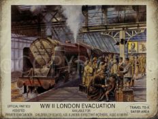 WW2 London Families Evacuations Nostalgic Steam Train Engine Metal Wall Art