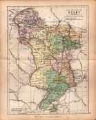 County of Derbyshire 1895 Antique Queen Victorian Coloured Map.
