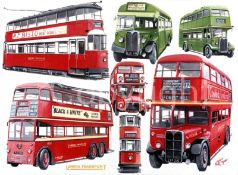 London Trams Trolley Bus And Buses Montage Metal Wall Art
