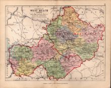 County Of West Meath Ireland Antique Detailed Coloured Victorian Map.