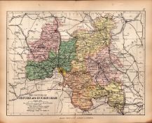 County of Oxfordshire 1895 Antique Victorian Coloured Map.