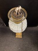 Vintage Brass Milk Glass Duplex Kerosene Lamp Stand