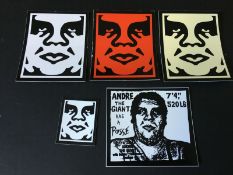 Shepar Fairey (b-1970) Obey Giant Obey Face Sticker Set -Red, White, Cream and Andre The Giant