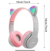 Kids Wireless Headphones, Bluetooth Over Ear Headphones with Microphone, Cat Ear LED Light