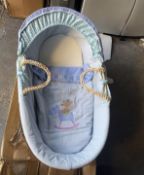 Brand New Boxed Wicker Moses Basket Blue